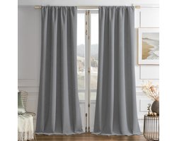 grijze fluwelen gordijnen met plooiband, 140 x 240 cm, 2 stuks voor rails en tunnelzoom, thermisch verduisterend gordijn met 100% lichtwerende coating, dik en zwaar, 330 g/m²