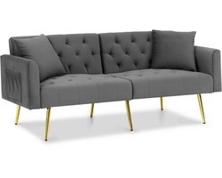 Grijze fluwelen tweezitsbank - compacte loveseat voor woonkamer - comfortabele bank - met kussens - 2-zits - verstelbaar - woonkamer grijs