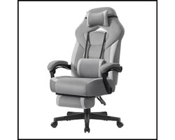 Grijze Gaming Stoel – Ergonomische Bureaustoel – Met Voetensteun – Comfortabel Zitten – Stevige Constructie
