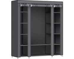 Grijze Garderobe Linnenkast Met Kledingstang En Rekken - 150 X 45 X 175 Cm - Perfect Voor Slaapkamer En Kleedkamer