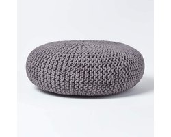 Grijze Gebreide Poef 100% Katoen - Voetbank en Extra Zitplek voor Woonkamer