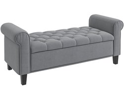 Grijze Gestoffeerde Bank 126 x 48,5 x 57 cm, Opbergbank met Opbergruimte en Deksel, Bedbank, Zitbank, Halbank, Zithocker voor Slaapkamer en Woonkamer, Fluweellook, Comfortabel en Praktisch, Tot 120 kg