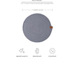 Grijze gevlochten ronde katoenen placemat - 32 cm - voor eettafel en buiten - afwasbaar - antislip - keukentafeldecoratie.