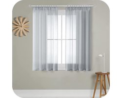 Grijze gordijnen van voile voor slaapkamer en woonkamer - 2 panelen - potloodplooi - 140 cm x 137 cm - keuken en terrasdeur - 54 cm lang