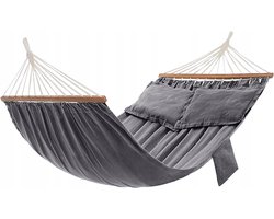Grijze hangmat met spreidstokken, 300 kg, 210x150 cm, inclusief kussens