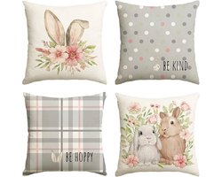Grijze hazenoren kussensloop - Sierlijk voor Pasen - Set van 4 - 45 x 45 cm - Polyester