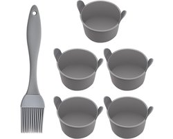 Grijze Heteluchtfriteuse-bekervormen met Olieborstel - Set van 5 | Siliconen Bakvormpjes voor Pudding, Cake, Eieren, en meer