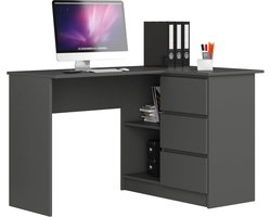 Grijze Hoekbureau met Veel Werkruimte, Laden en Planken
