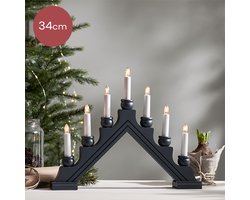 Grijze houten kandelaar Karin met LED verlichting - 34 cm