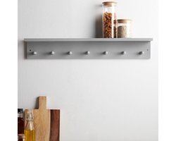 Grijze houten zwevende plank met 7 haken - Kapstok voor hal en slaapkamer - Wandgemonteerde plank - Badkamer opslag - Keukenorganisator - Sleutelhouder 72 cm x . kapstok hangend met plank
