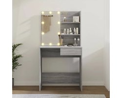 Grijze Kaptafel met LED-lampen - Opberglade - Make-up tafel - Kaptafel Set voor Slaapkamer - Grijs