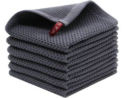 Grijze Katoenen Wafelweefsel Keukendoek - 6 Stuks - Zacht Absorberend En Snel Droog - 33x71 Cm - Ideaal Voor Afwassen, Schoonmaken En Drogen