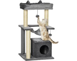 Grijze Katrentoren 90 cm - met hangmat - met hol - met sisalstammen - meerdere verdiepingen - voor katten tot 4 kg