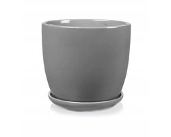 Grijze Keramische Pot met Schotel - 13 cm