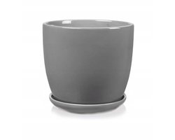 Grijze Keramische Pot met Schotel - 15 cm