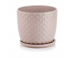 Grijze Keramische Pot met Schotel 17x16 cm