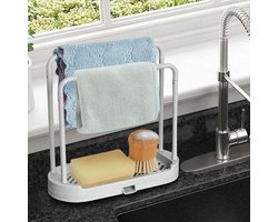 Grijze Keuken Doek - Afvoerstandaard - Keukenaccessoires - Afvoerschaal - Opbergmand voor Spons en Keukenhulpmiddelen