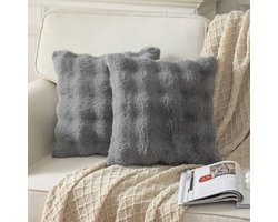 Grijze kussenhoezen - set van 2 - zacht-wollen pluche - 60x60 cm