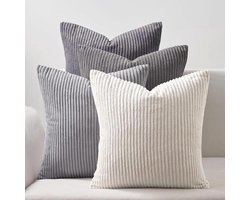 Grijze Kussenhoezen Set van 4 - Ribfluwelen Decoratieve Kussenhoezen 40x40 voor Bank en Slaapkamer, Fluffy en Gestreept