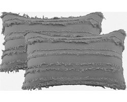 Grijze kussenhoezen - zacht linnen - set van 2 - 12 x 20 inch