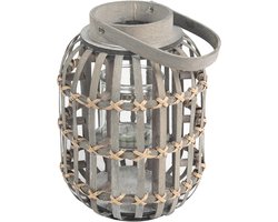 Grijze lantaarn voor buiten, wilgenlantaarn met glazen windlicht voor tuin, balkon en terrasdecoratie