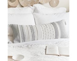 Grijze Lendenkussenhoes 35x90cm – Boho Lang Kussen Voor Bed En Bank – Moderne Sierkussenhoes Met Textuur – Decoratief Langwerpig Kussen Voor Slaapkamer En Woonkamer