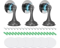 Grijze Magnetische Deurstoppers - 3 Stuks - Zware Magneten Met Plakband en Schroeven