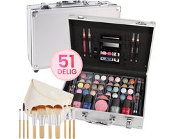 Grijze Make Up Koffer Meisjes Met Inhoud 51-Delig - Make Up Koffer Kinderen - Make Up Koffer Gevuld - Set Inclusief Kwasten & Reis Etui- Grijze Beautycase Meisjes - Veganistische Cosmetica - Grijs - ‎26 x 19 x 9 cm