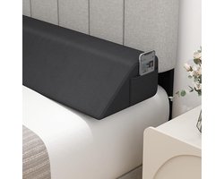 Grijze matraswig 137x25cm - Met zijvakken & afneembare hoes - Voor bed/hoofdbord