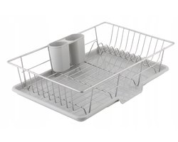 Grijze Metalen Afdruiprek voor Keukengerei met Bestekhouder