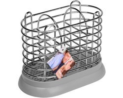 Grijze Metalen Bestekhouder met Onderzetter - Keuken Organizer