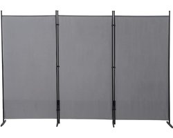 Grijze Opvouwbare Ruimteverdeler – 3-Delige Scheidingswand van 260 × 176 cm voor Woonkamer, Slaapkamer of Balkon