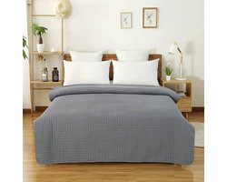 Grijze patchwork bedsprei - omkeerbaar geruit design met 360GSM vulling-170 x 210 cm