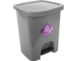 Grijze pedaalemmer vuilnisbak/prullenbak 6 liter 21 x 23 x 29 cm - Kunststof/plastic vuilnisemmer- Dameshygiene afvalbak voor toilet/badkamer