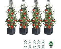 Grijze plantenbak met 4 niveaus – Modulair ontwerp met klimrek – Plantenbak met klimrek in houtnerf-look – Tuinplantenbak – Groentebak voor balkons en dakterrassen – Geschikt voor balkon of terras – Grijs