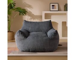 Grijze pluche zitzak met armleuningen knusse luie stoel met zacht gevoel voor ultiem comfort te gebruiken als zitzak vloerbank of loungestoel mooie fauteuil voor woonkamer of slaapkamer
