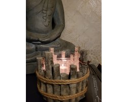 Grijze Pot Nepal 15x13 cm Beton Bamboe Oosterse stijl met Glas