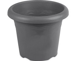 Grijze ronde plantenpot/bloempot Flori 26 cm kunststof - Onbreekbare plantenbakken/bloembakken - Tuin decoraties