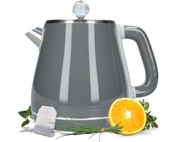 Grijze RVS waterkoker - Dubbelwandige waterkoker voor in de keuken - 1.8 liter - Laag energieverbruik - Snel kokend - Moderne waterkokers - LED indicator voor aan en uit - Warmhoudfunctie - Grijs