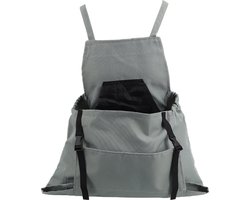 Grijze schort voor buiten, grote plukzak, tuinierschort, snelsluiting, oogstschort, rugzak, gereedschapsschort, waterpijp, plukzak