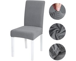 Grijze stoelhoezen - 6 stuks - Stoelhoes uit één stuk - Universele stretch stoelhoes - Stoelhoezen voor eettafel en stoelen thuis - Dikke stretch fleece stoelhoes - Geschikt voor eetkamers - Grijs