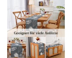Grijze tafelloper van linnen met tropische bladeren design voor eettafel, keuken en banket - Antislip en hittebestendig - Moderne boho stijl - 183 x 35 cm