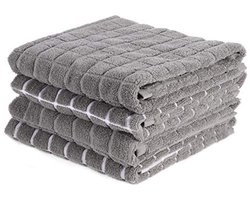 Grijze theedoeken set van 4 - Katoenen keukenhanddoeken met hanglussen, 45x65 cm