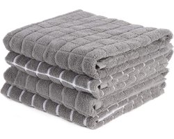 Grijze theedoeken set van 4 - Katoenen keukenhanddoeken met hanglussen, 45x65 cm