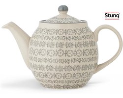 Grijze theepot met handgemaakte decoratie, 1.2 liter inhoud