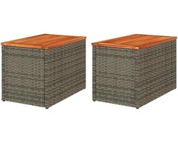 Grijze Tuin Bijzettafel - Polyrotan Tafel Hout - Buiten Ontspannen - Massief Houten Blad