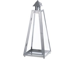 Grijze tuin lantaarn/windlicht van ijzer 21,8 x 21,8 x 54,3 cm - Tuinverlichting - Kaarsenhouders - Lantaarns