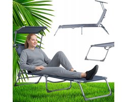 Grijze Tuinligstoel met Verstelbaar Sunnedak - Comfortabel & Opvouwbaar