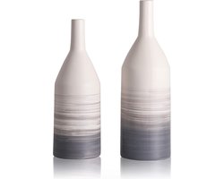 Grijze vaas met kleurverloop, set van 2 beige vazen, keramische vaas voor pampasgras, moderne decoratieve bloemenvaas voor woonkamer, keuken, tafel, bruiloft of als cadeau