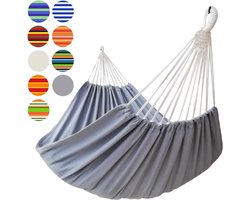 Grijze XXL hangmat voor 2 personen - 220x150cm - totale lengte 330cm - belasting 300kg - geschikt voor tuin, indoor, kinderen en balkon